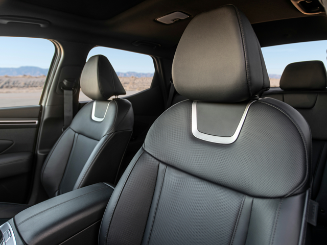 Leather seats inside of a vehicle